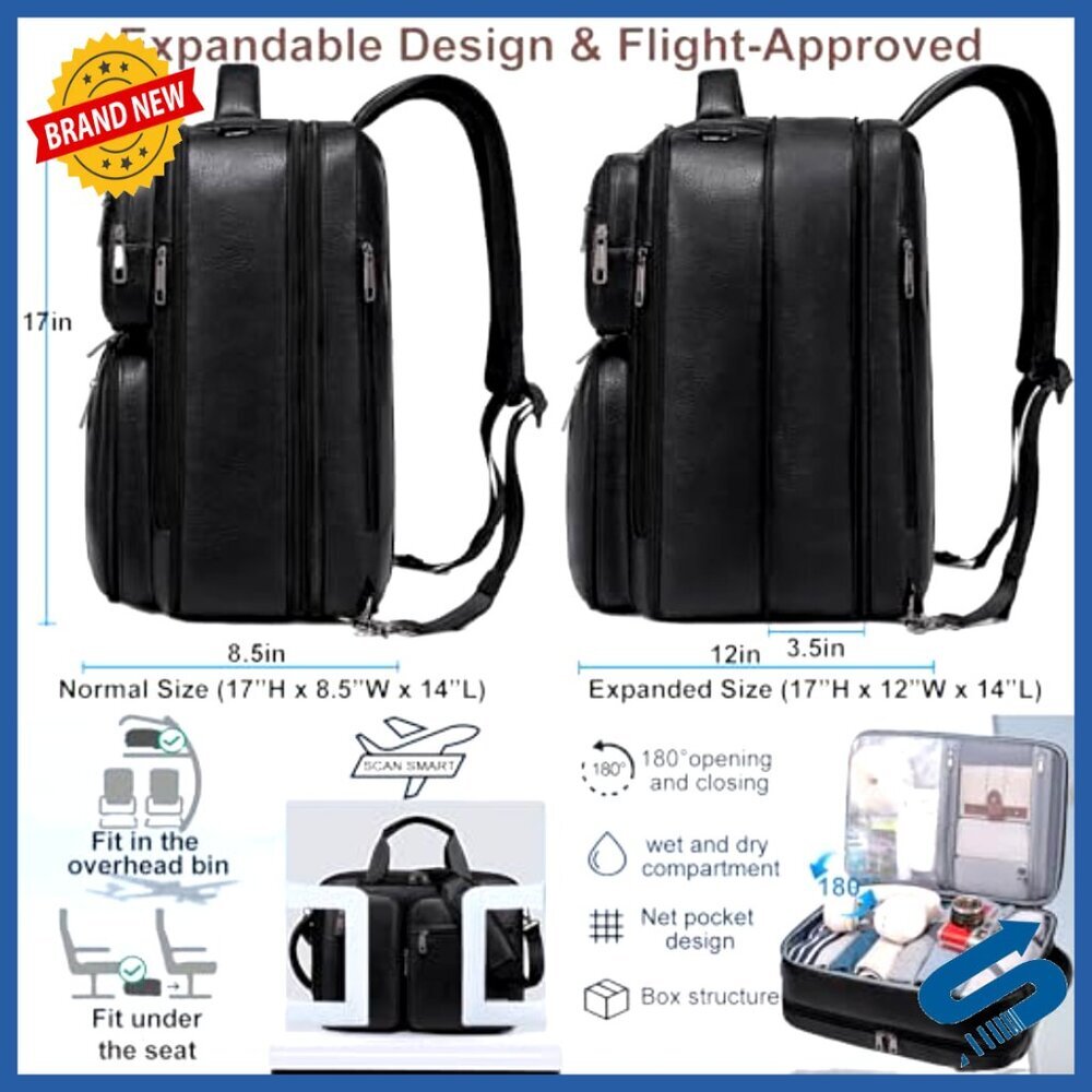 Vegan Leather Convertible Laptop Bag Expandable Backpack Briefcase Messenger - Picture 4 of 7